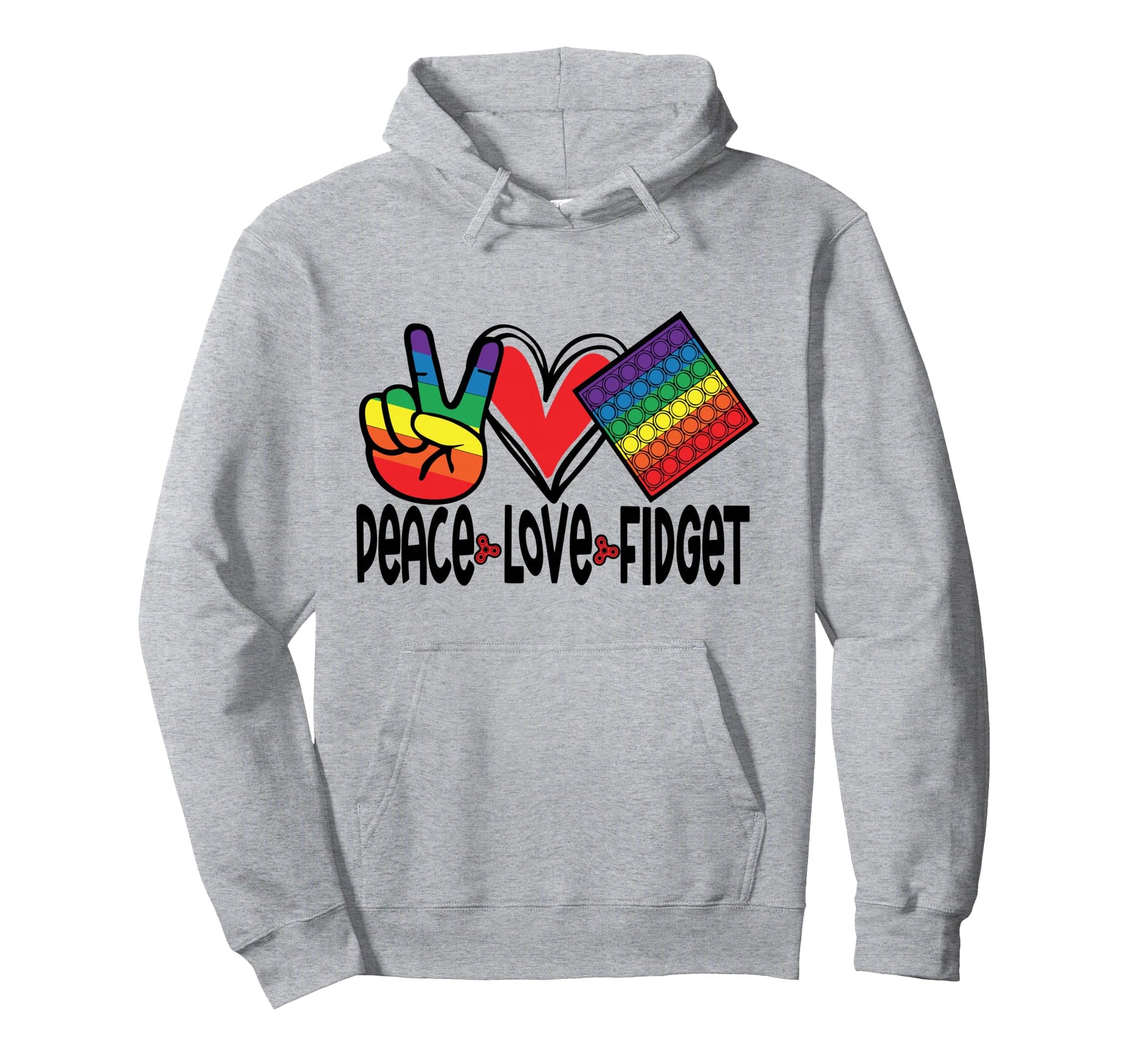 Peace Love Fidget Pop It Colorful Rainbow Hoodie - Graphic Print Men Women - T-Shirt, Sweatshirt, Hoodie