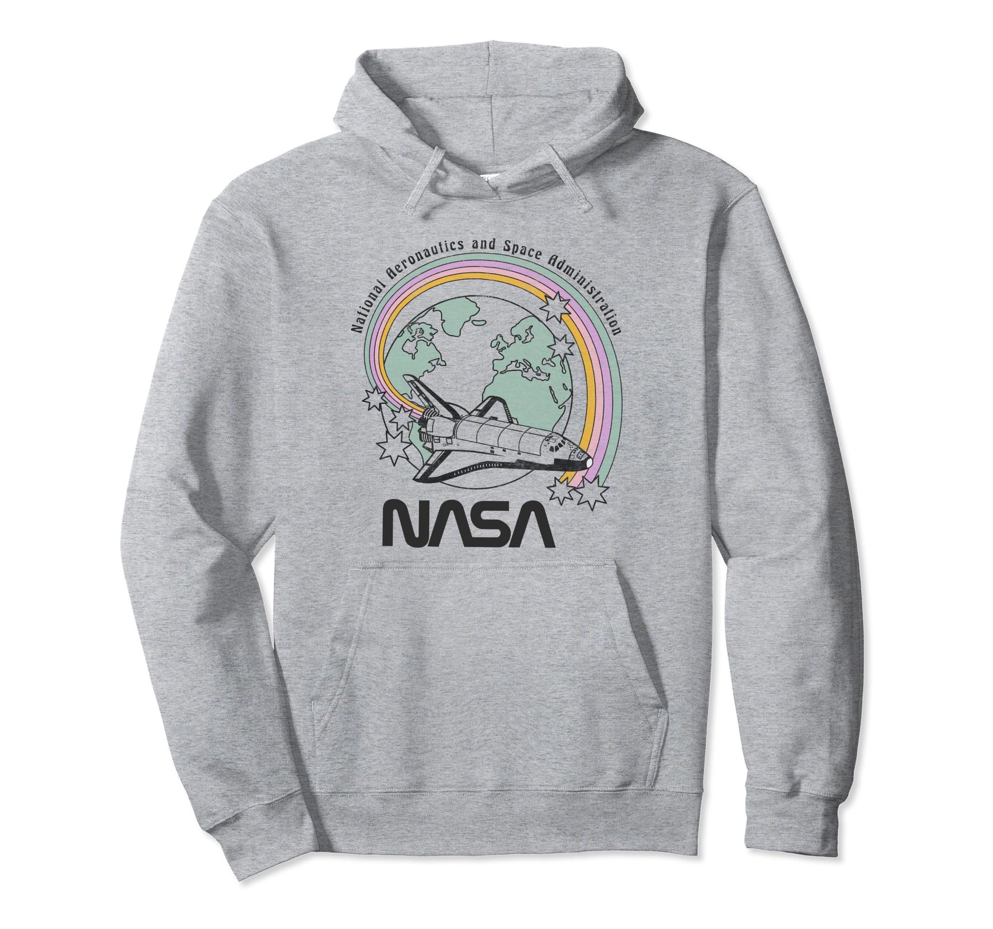 Nasa Pastel Rainbow Rocket Ship Earth Hoodie - Casual Everyday Wear Unisex - T-Shirt, Sweatshirt, Hoodie