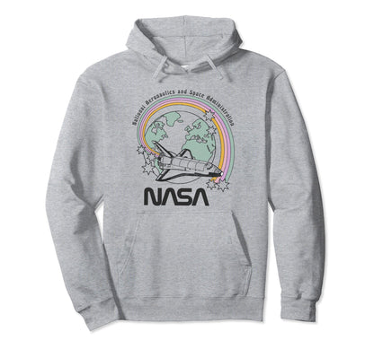 Nasa Pastel Rainbow Rocket Ship Earth Hoodie - Casual Everyday Wear Unisex - T-Shirt, Sweatshirt, Hoodie