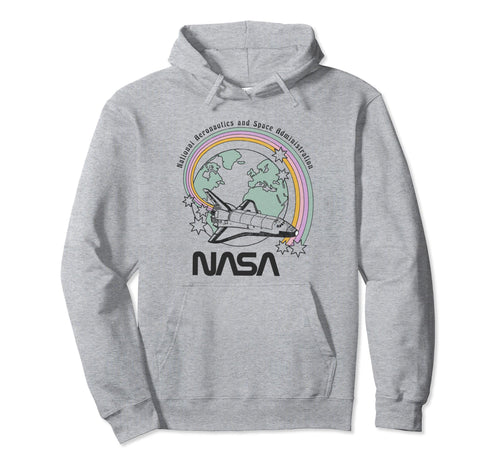 Nasa Pastel Rainbow Rocket Ship Earth Hoodie - Casual Everyday Wear Unisex - T-Shirt, Sweatshirt, Hoodie