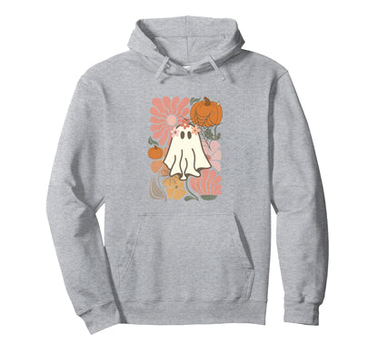 Boho Floral Fall Boho Ghost Hoodie - Fun Novelty Design for Adults - T-Shirt, Sweatshirt, Hoodie