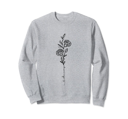 Minimalist Boho Drawing Carnation Sweatshirt - Custom Art Print Unisex - T-Shirt, Sweatshirt, Hoodie