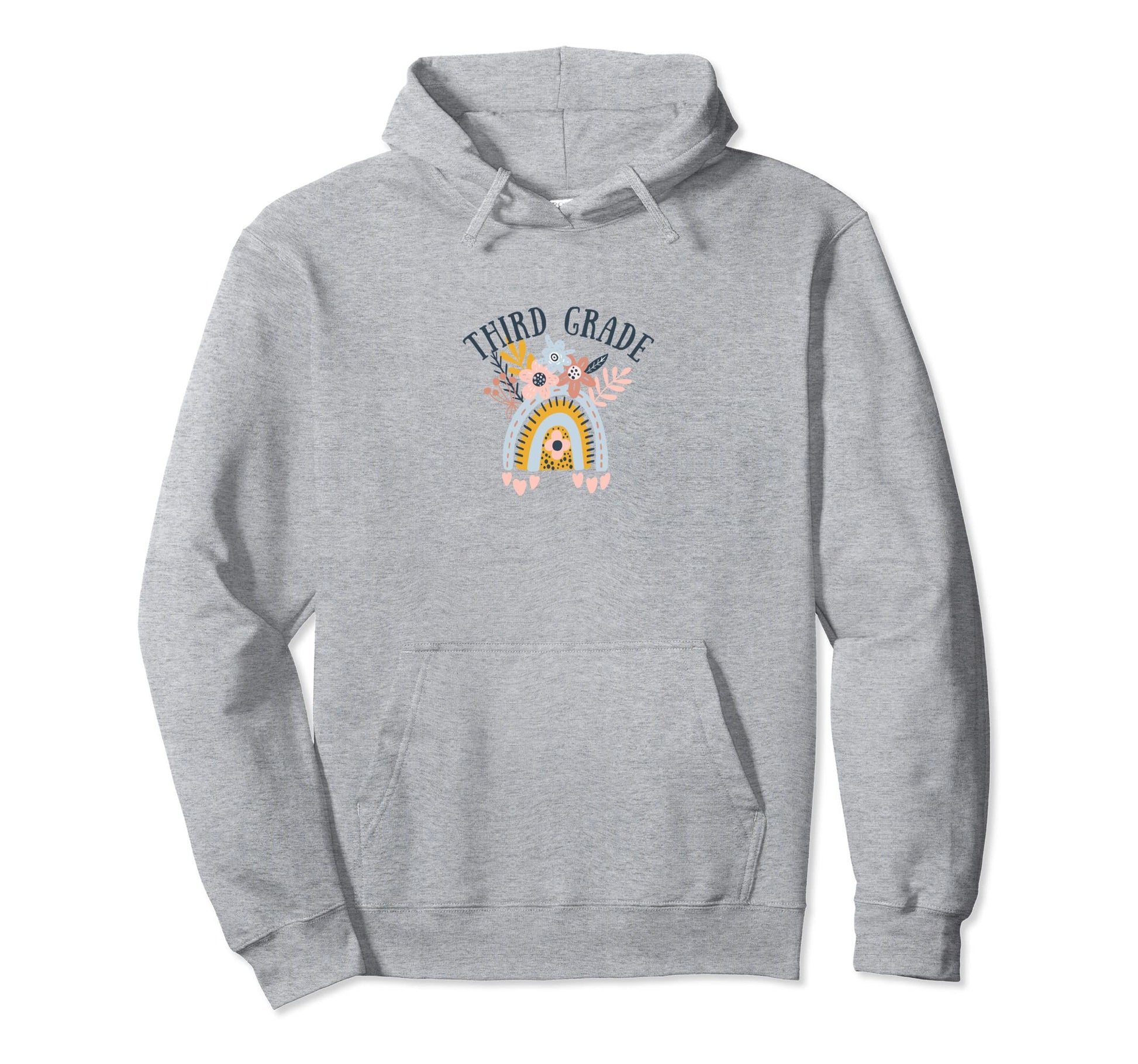 Third Grade Teacher Boho Rainbow Floral Hoodie - Custom Art Print Unisex - T-Shirt, Sweatshirt, Hoodie