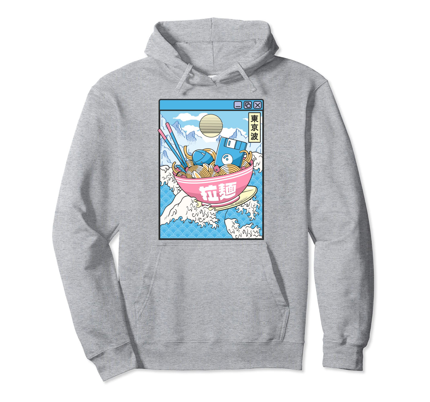 Digital Ramen Bowl Surfing Japanese Hoodie - Minimalist Print Men Women - T-Shirt, Sweatshirt, Hoodie