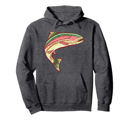 Rainbow Trout Fishing Fish Dark Heather Hoodie - Unique Graphic Unisex - T-Shirt, Sweatshirt, Hoodie