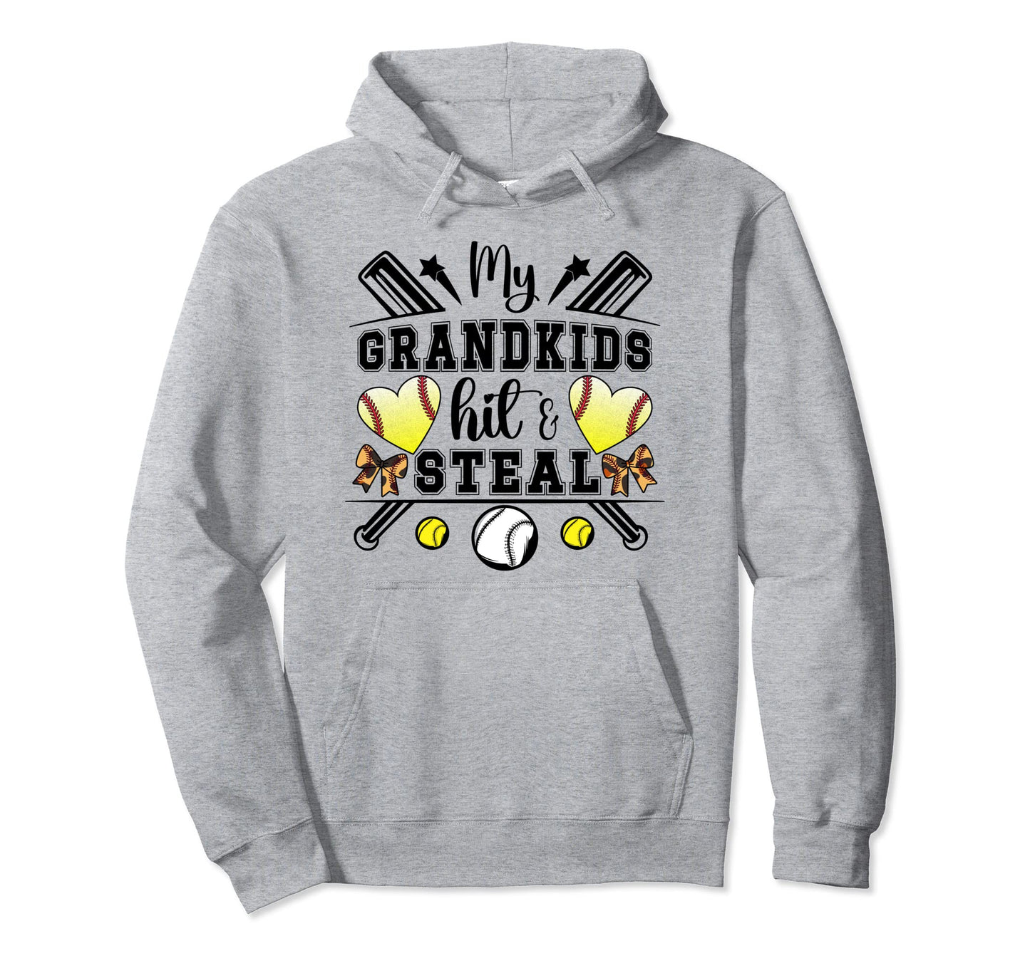 My Grandkids Hit Steal Baseball Softball Hoodie - Graphic Print for Adults - T-Shirt, Sweatshirt, Hoodie