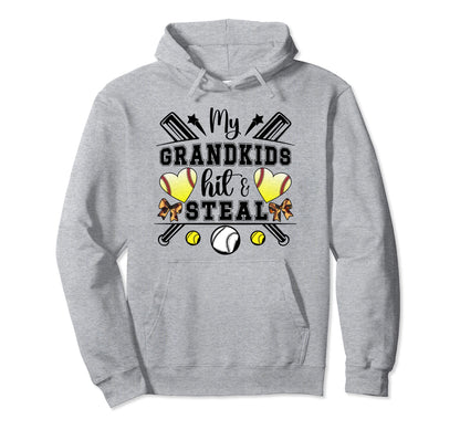My Grandkids Hit Steal Baseball Softball Hoodie - Graphic Print for Adults - T-Shirt, Sweatshirt, Hoodie
