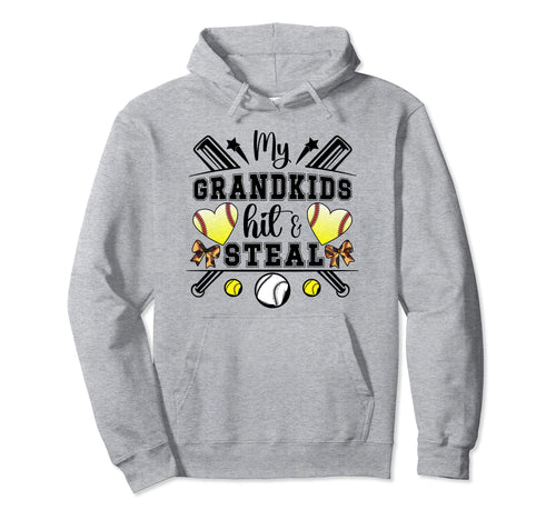 My Grandkids Hit Steal Baseball Softball Hoodie - Graphic Print for Adults - T-Shirt, Sweatshirt, Hoodie