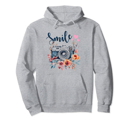 Photographer Smile Camera Flowers Hoodie - Trendy Graphic Unisex - T-Shirt, Sweatshirt, Hoodie