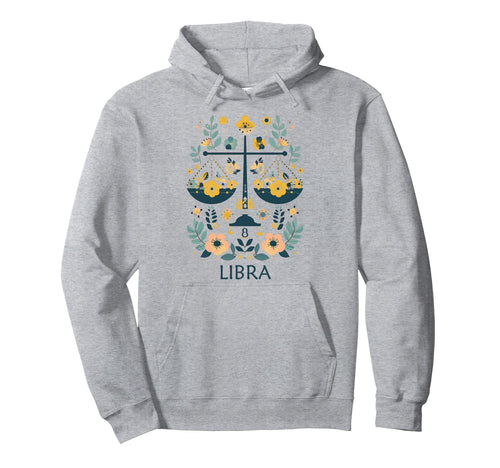 Libra Zodiac Sign Boho Floral Astrological Hoodie - Custom Art Print Unisex - T-Shirt, Sweatshirt, Hoodie