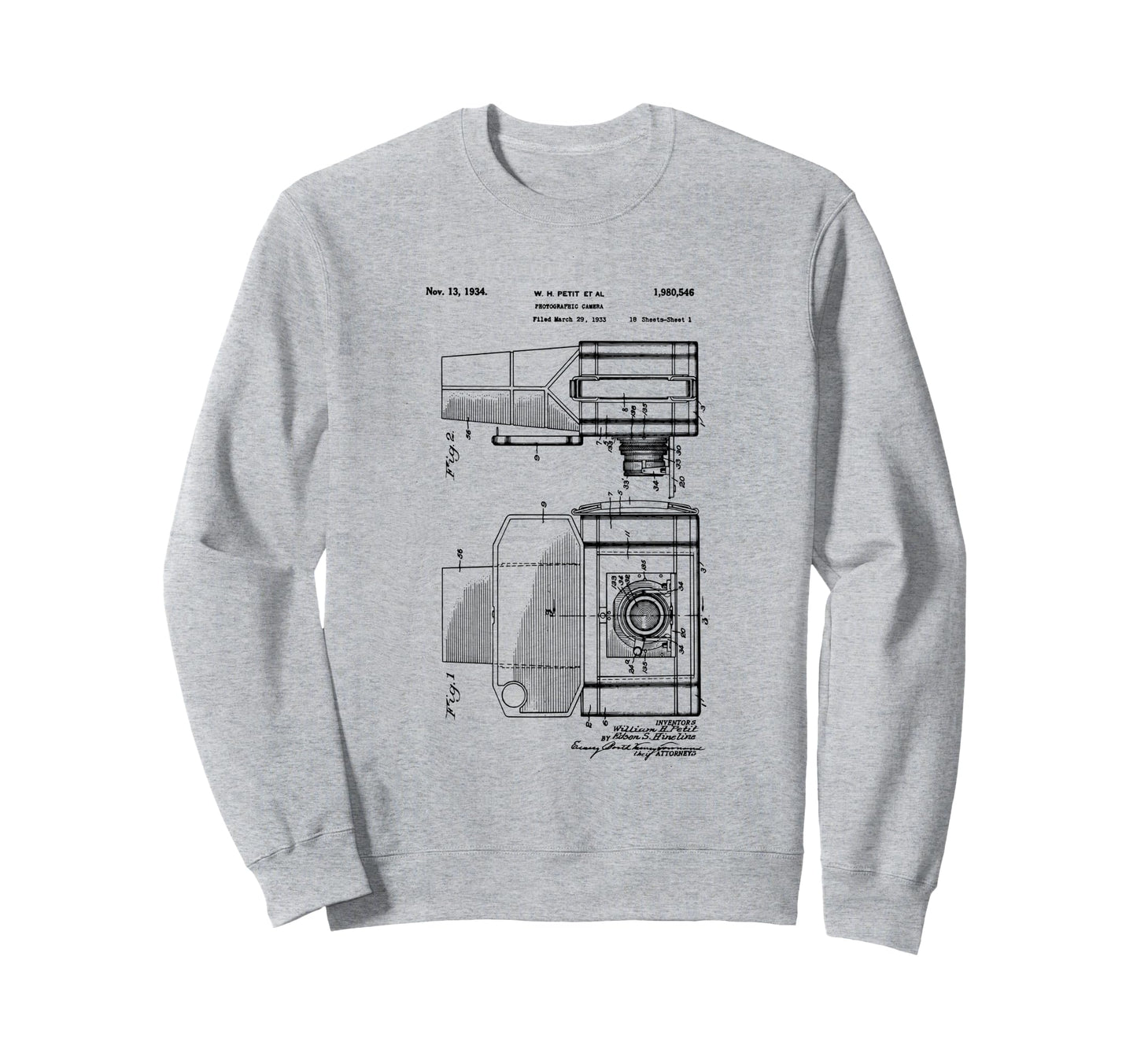 Camera Photographic Patent 1934 Sweatshirt - Casual Everyday Wear Unisex - T-Shirt, Sweatshirt, Hoodie