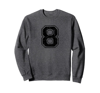 Number 8 Eight Varsity Distressed Sweatshirt - Graphic Print for Adults - T-Shirt, Sweatshirt, Hoodie