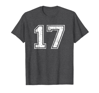 Number 17 Varsity Distressed Sports T-Shirt - Unique Graphic for Adults - T-Shirt, Sweatshirt, Hoodie