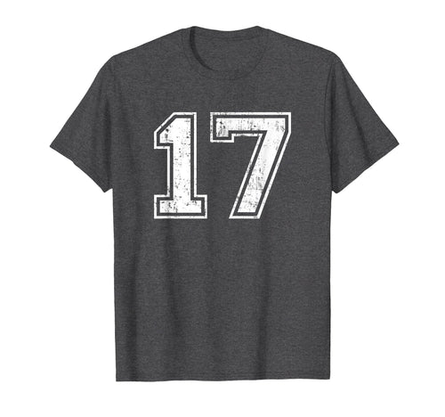 Number 17 Varsity Distressed Sports T-Shirt - Unique Graphic for Adults - T-Shirt, Sweatshirt, Hoodie