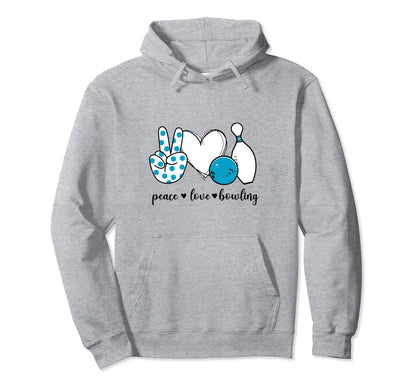 Peace Love Bowling Peace Hand Sign Hoodie - Streetwear Style for Adults - T-Shirt, Sweatshirt, Hoodie