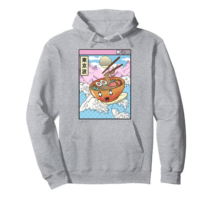 Surfing Ramen Bowl Japanese Waves Anime Hoodie - Aesthetic Graphic Unisex - T-Shirt, Sweatshirt, Hoodie