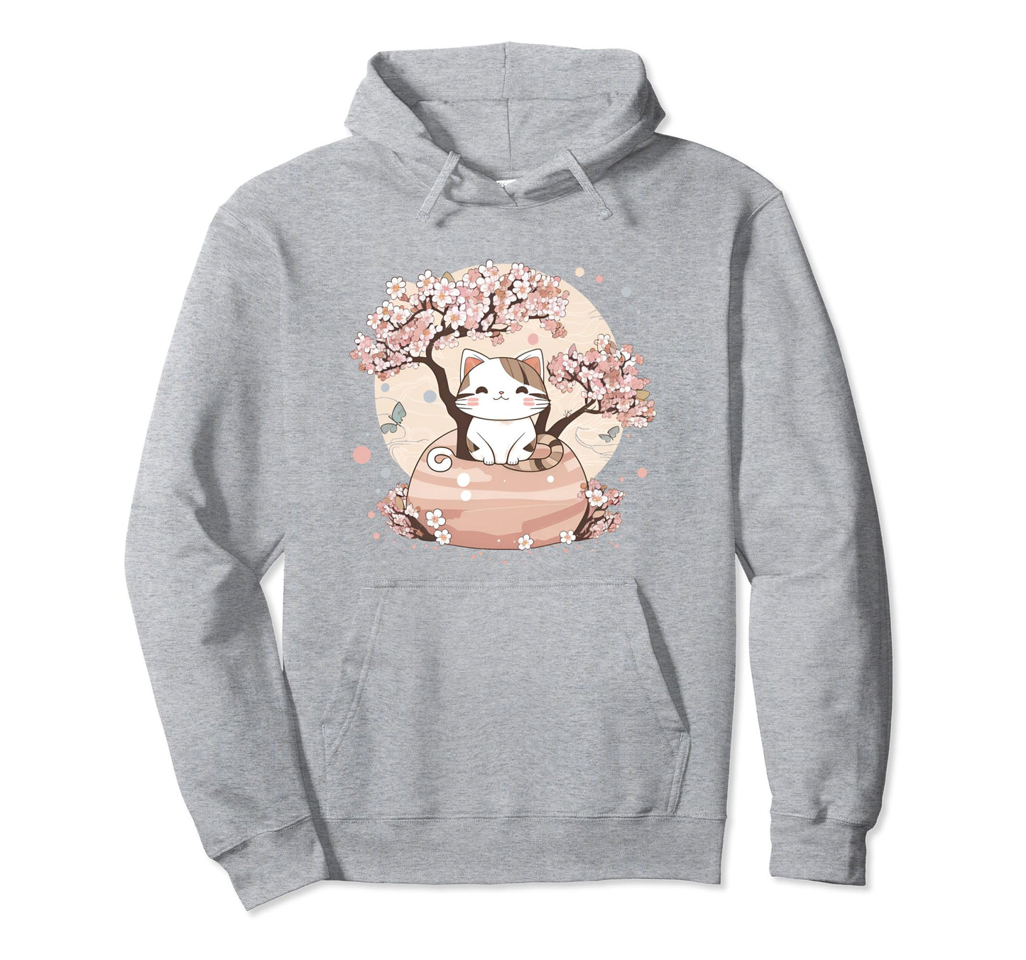 Cherry Blossom Tree Cat Bonsai Hoodie - Fun Novelty Design Men Women - T-Shirt, Sweatshirt, Hoodie