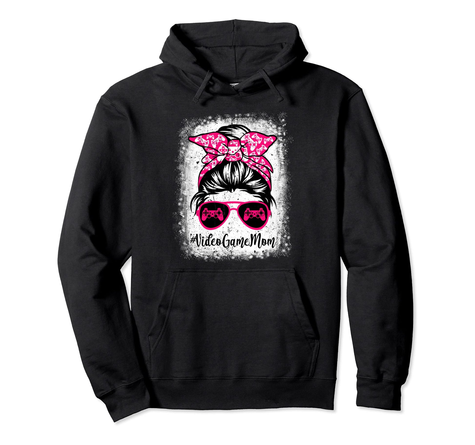 Video Game Mom Leopard Messy Bun Sport Hoodie - Graphic Print for Adults - T-Shirt, Sweatshirt, Hoodie