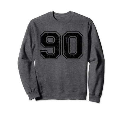 Number 90 Varsity Distressed Sport Sweatshirt - Novelty Apparel for Adults - T-Shirt, Sweatshirt, Hoodie