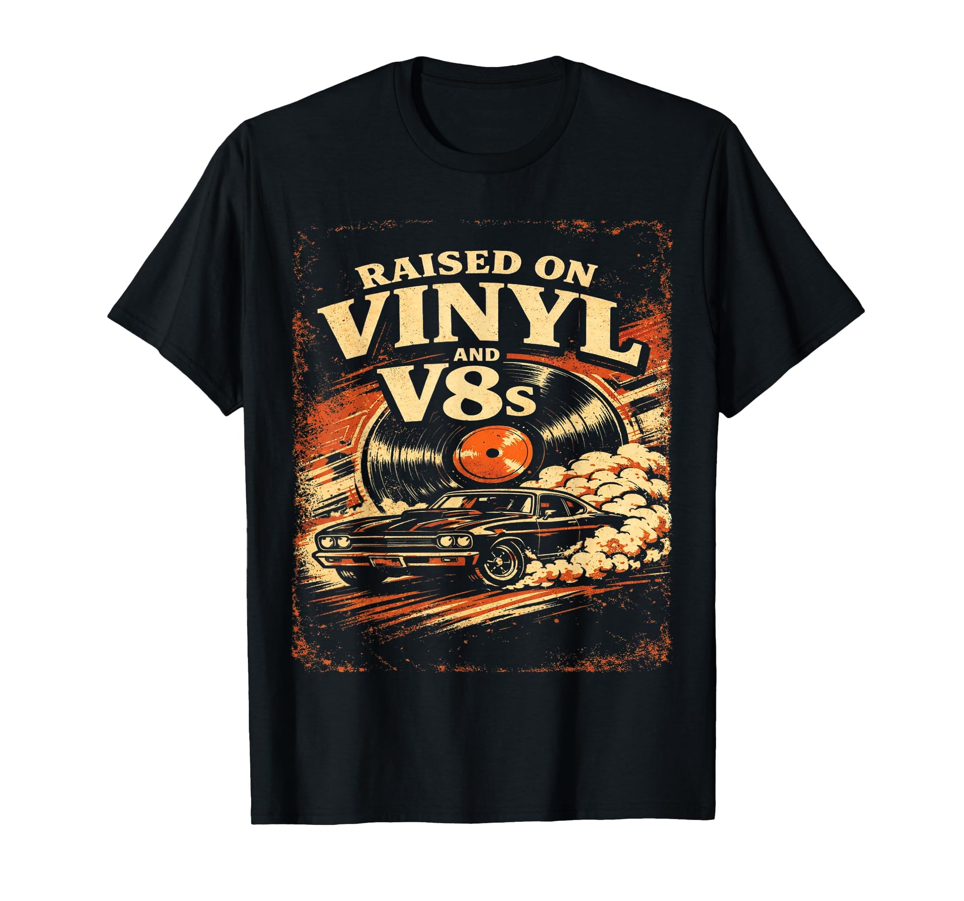 Raised Vinyl And V8S Muscle Car T-Shirt - Fun Novelty Design Men Women - T-Shirt, Sweatshirt, Hoodie