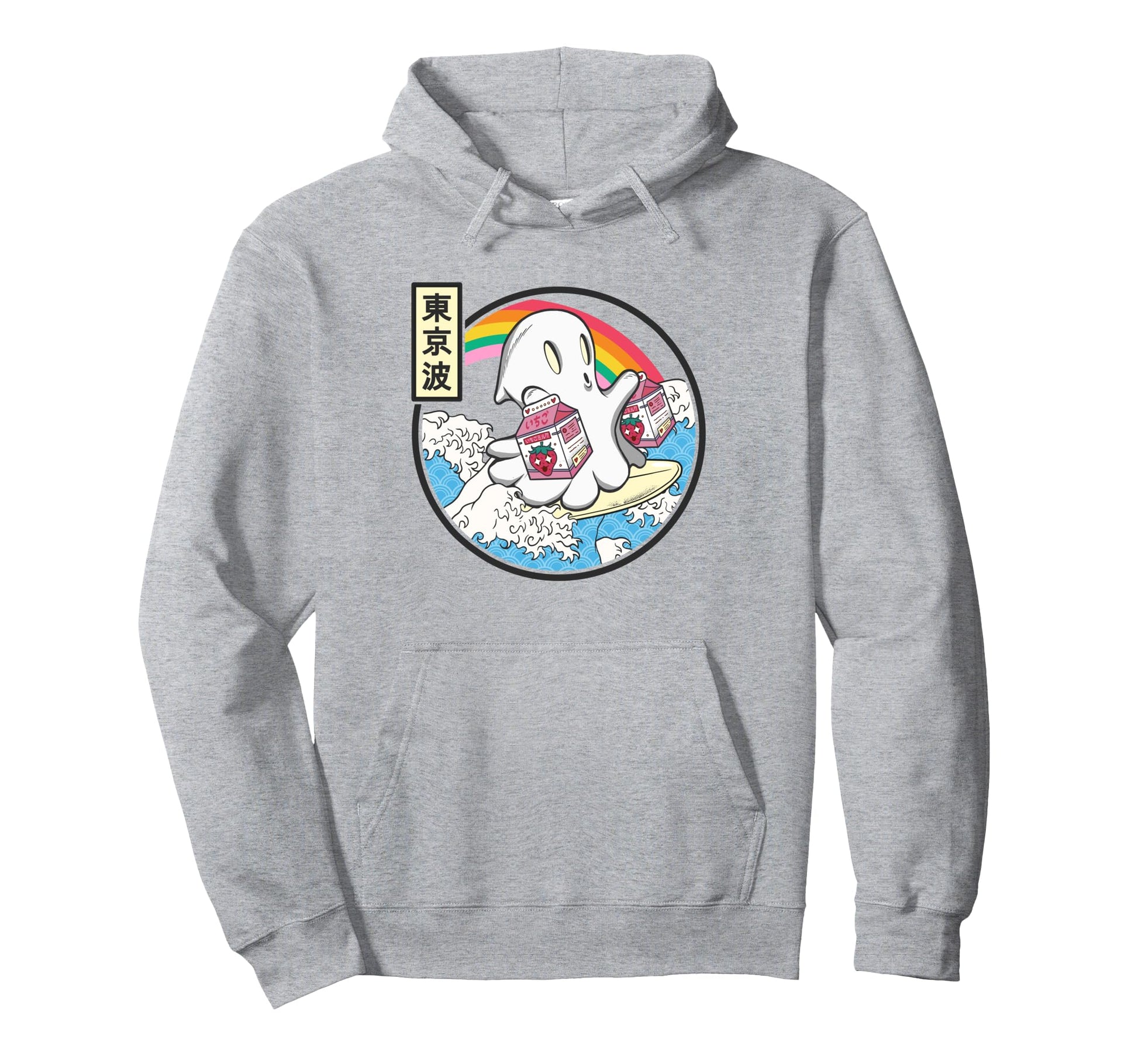 Surfing Ghost Strawberry Milk Japanese Hoodie - Custom Art Print Unisex - T-Shirt, Sweatshirt, Hoodie