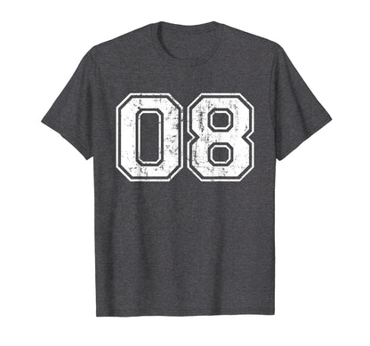Number 08 Varsity Distressed Sports T-Shirt - Trendy Graphic for Adults - T-Shirt, Sweatshirt, Hoodie