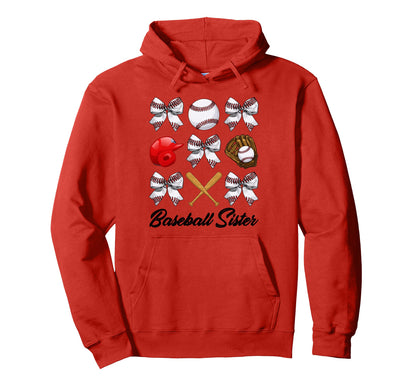 Baseball Sister Bow Baseball Mom Hoodie - Custom Art Print for Adults - T-Shirt, Sweatshirt, Hoodie