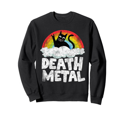 Death Metal Cat Rainbow Metal Fan Sweatshirt - Graphic Print Men Women - T-Shirt, Sweatshirt, Hoodie