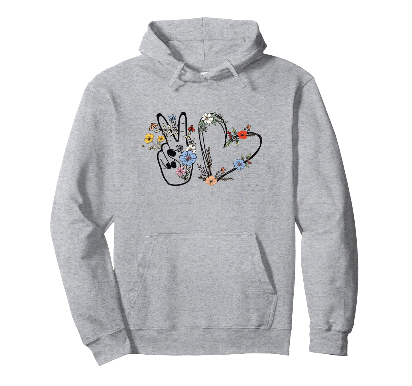 Boho Peace Sign Love Heart Floral Hoodie - Casual Everyday Wear for Adults - T-Shirt, Sweatshirt, Hoodie