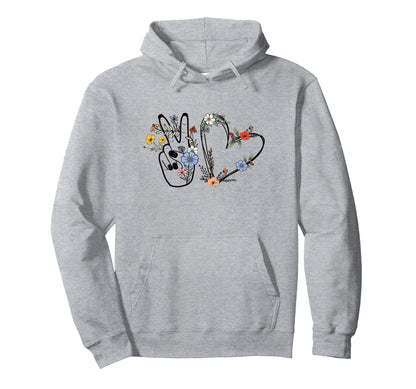 Boho Peace Sign Love Heart Floral Hoodie - Casual Everyday Wear for Adults - T-Shirt, Sweatshirt, Hoodie