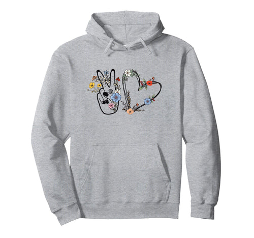 Boho Peace Sign Love Heart Floral Hoodie - Casual Everyday Wear for Adults - T-Shirt, Sweatshirt, Hoodie