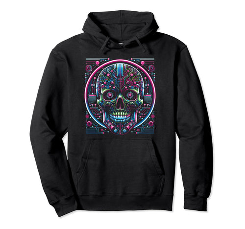 Vaporwave Skull Cyberpunk 80S 90S Era Hoodie - Minimalist Print Unisex - T-Shirt, Sweatshirt, Hoodie