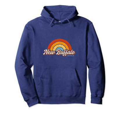 New Buffalo Michigan Mi Rainbow 70S Hoodie - Minimalist Print Unisex - T-Shirt, Sweatshirt, Hoodie