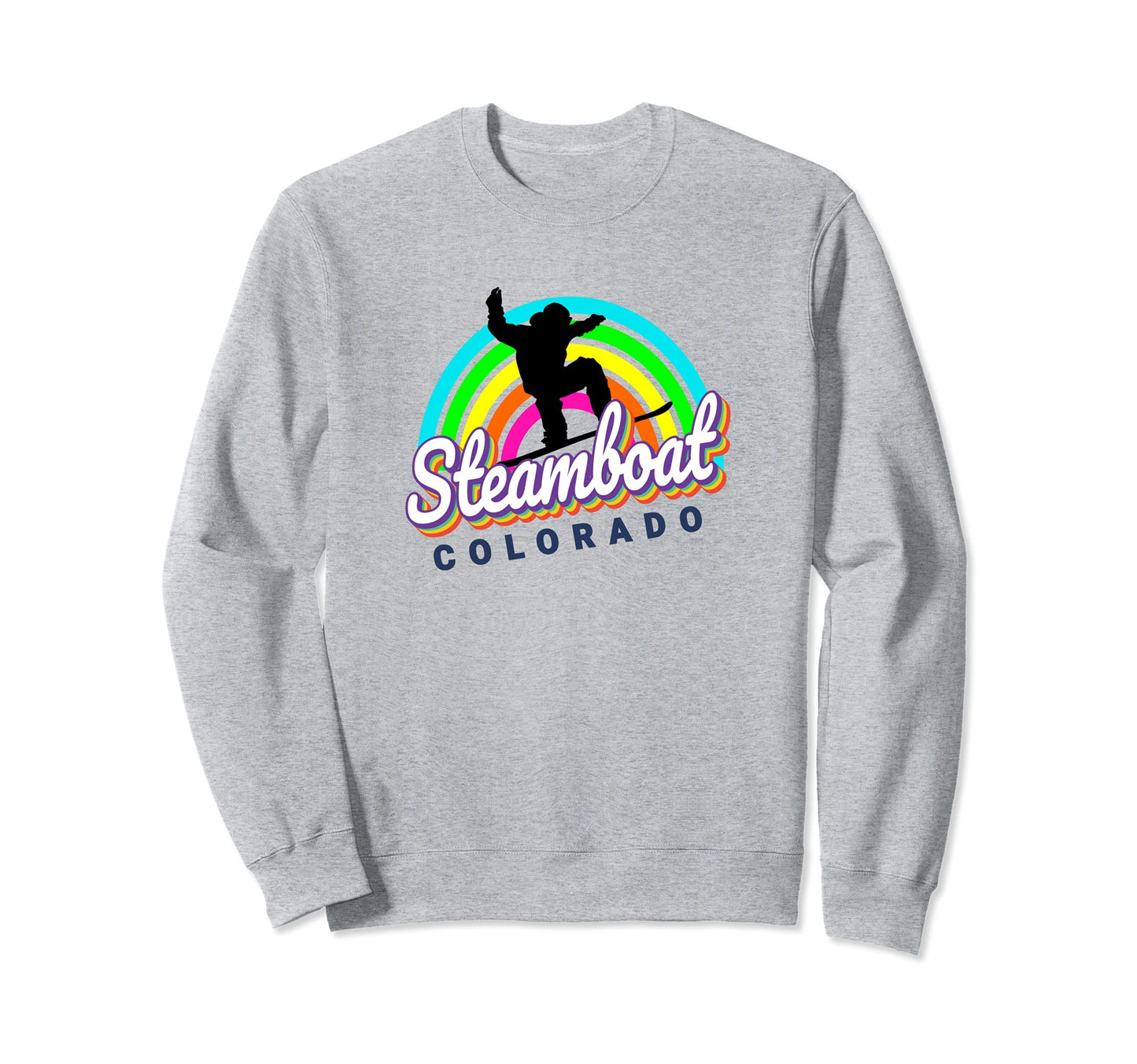 Steamboat 80S Rainbow Snowboarder Sweatshirt - Trendy Graphic Unisex - T-Shirt, Sweatshirt, Hoodie