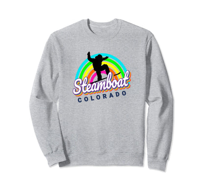 Steamboat 80S Rainbow Snowboarder Sweatshirt - Trendy Graphic Unisex - T-Shirt, Sweatshirt, Hoodie