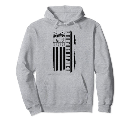 Patriotic Photographer Us Flag Camera Hoodie - Minimalist Print Men Women - T-Shirt, Sweatshirt, Hoodie