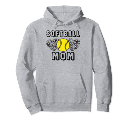 Softball Mom Leopard Game Day Funny Hoodie - Fun Novelty Design Unisex - T-Shirt, Sweatshirt, Hoodie
