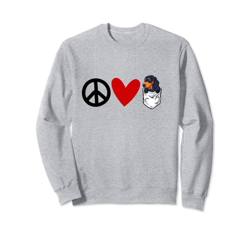 Doxie Lovers Peace Love Sweatshirt - Fun Novelty Design for Adults - T-Shirt, Sweatshirt, Hoodie