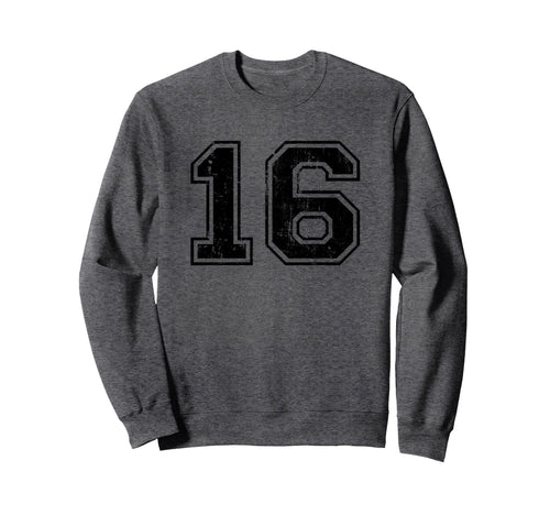 Number 16 Varsity Distressed Sport Sweatshirt - Fun Novelty Design Unisex - T-Shirt, Sweatshirt, Hoodie