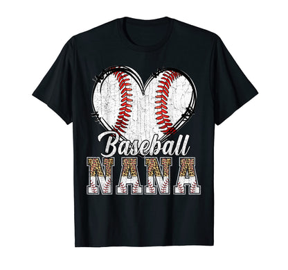 Softball Baseball Nana Heart Leopard T-Shirt - Streetwear Style for Adults - T-Shirt, Sweatshirt, Hoodie