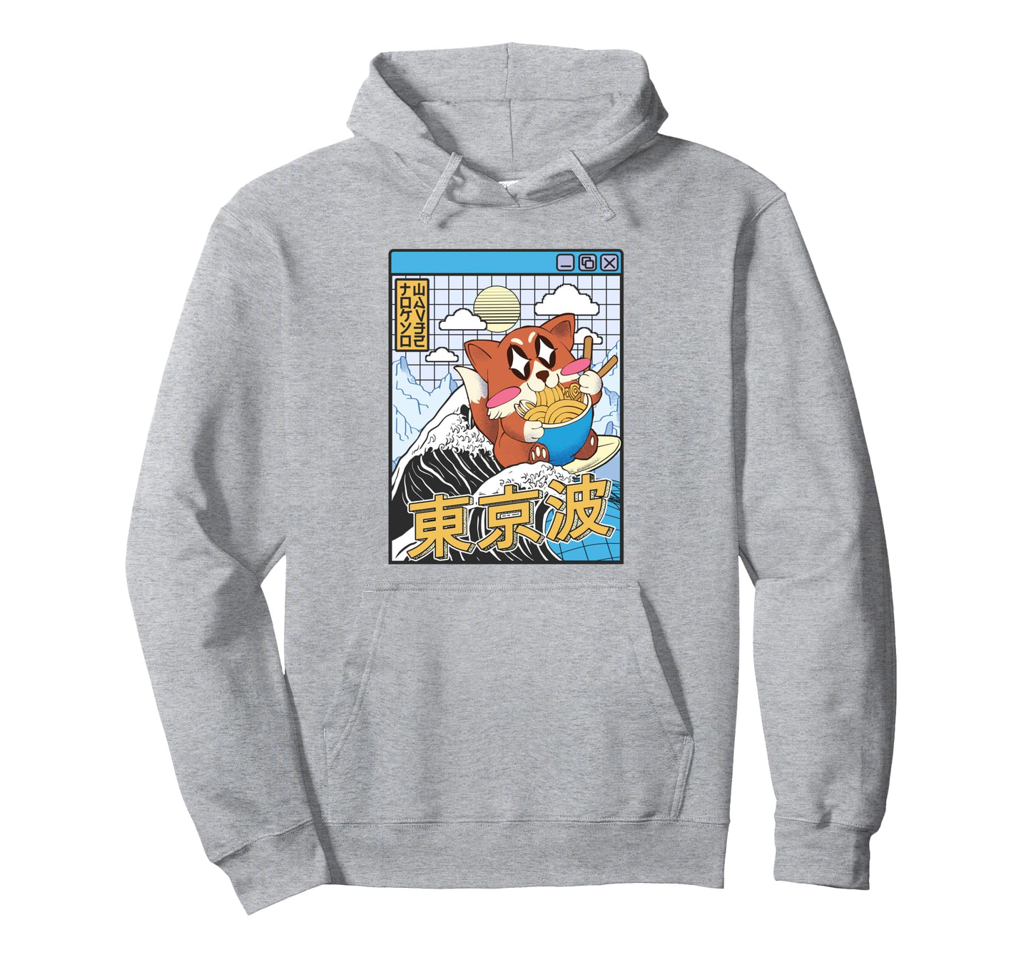Fox Surfing Kanagawa Wave Kawaii Hoodie - Casual Everyday Wear Men Women - T-Shirt, Sweatshirt, Hoodie