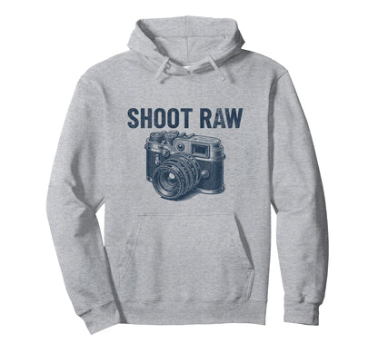 Shoot Raw Camera Photographer Mens Hoodie - Minimalist Print for Adults - T-Shirt, Sweatshirt, Hoodie