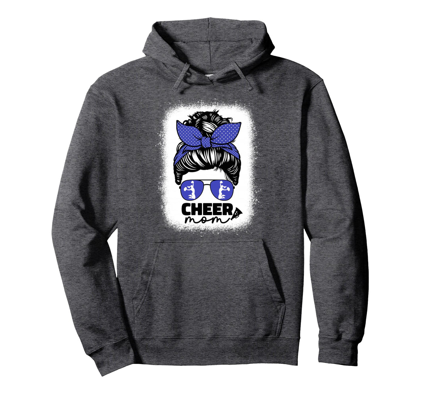 Cheer Mom Cheerleader Mom Blue Messy Bun Mom Hoodie - Trendy Graphic Unisex - T-Shirt, Sweatshirt, Hoodie