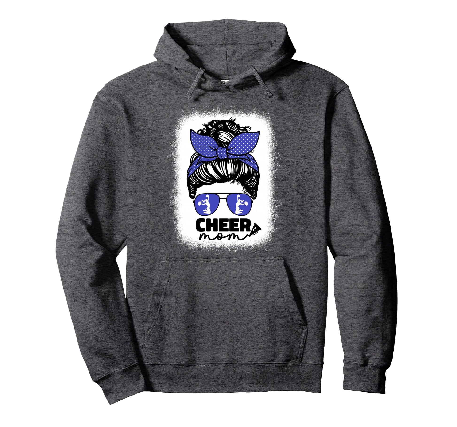 Cheer Mom Cheerleader Mom Blue Messy Bun Mom Hoodie - Trendy Graphic Unisex - T-Shirt, Sweatshirt, Hoodie