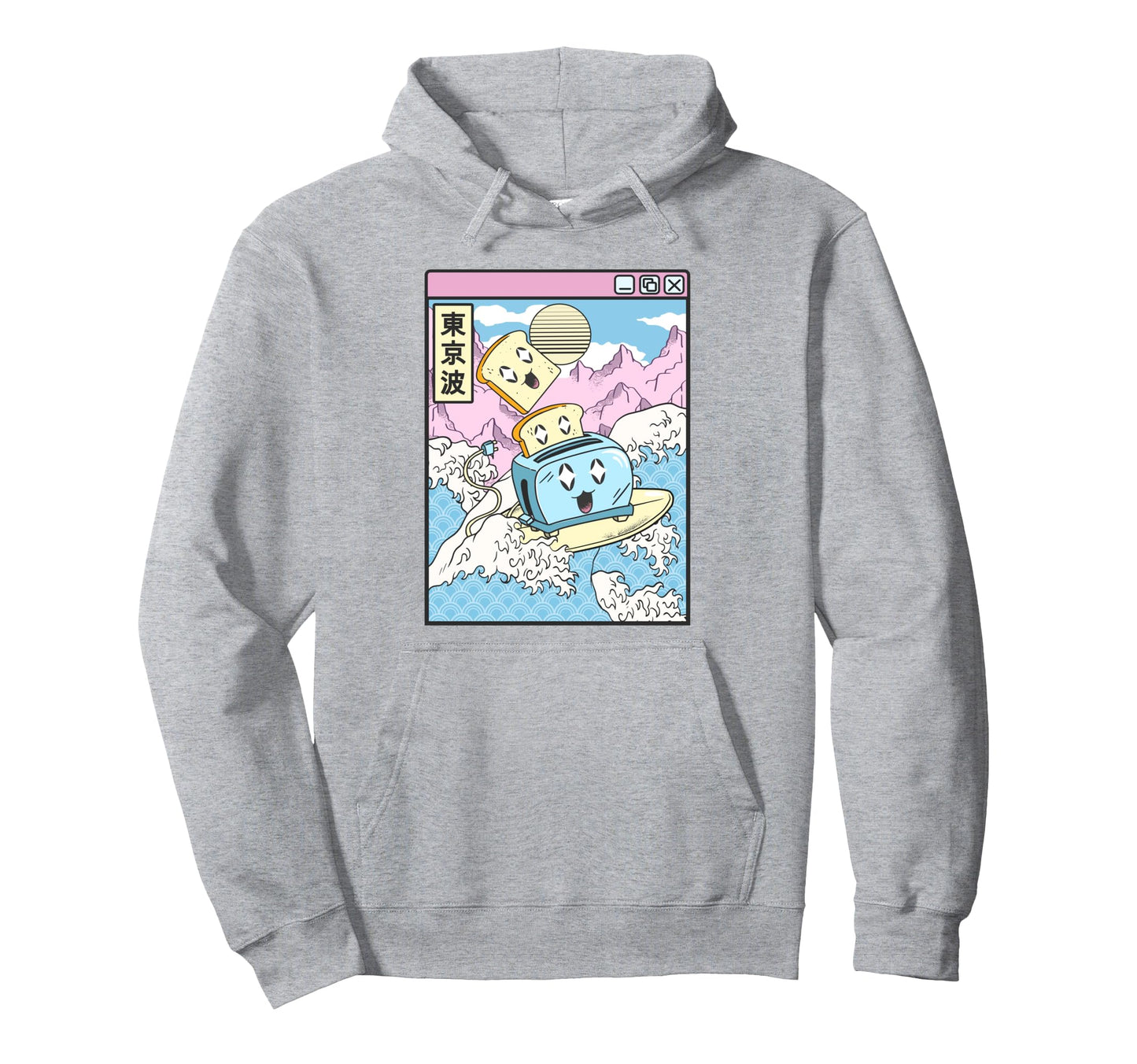 Surfing Toaster Happy Toast Japan Waves Hoodie - Trendy Graphic Men Women - T-Shirt, Sweatshirt, Hoodie