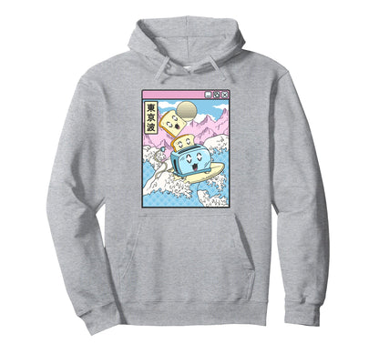 Surfing Toaster Happy Toast Japan Waves Hoodie - Trendy Graphic Men Women - T-Shirt, Sweatshirt, Hoodie