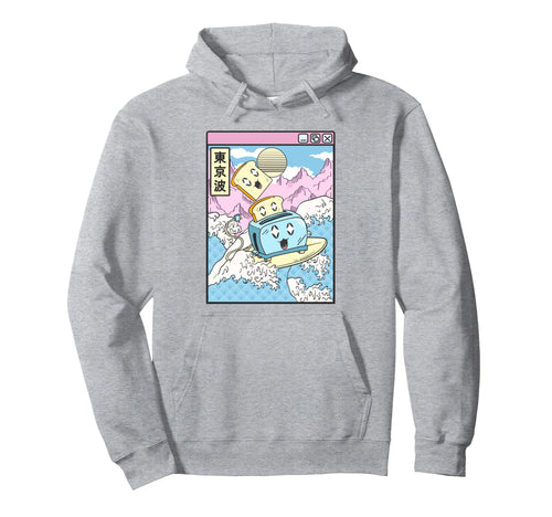 Surfing Toaster Happy Toast Japan Waves Hoodie - Trendy Graphic Men Women - T-Shirt, Sweatshirt, Hoodie