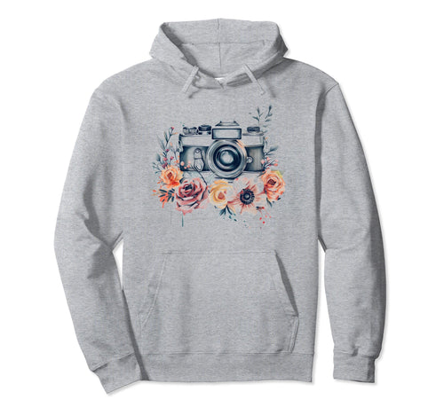 Photographer Camera Flowers Hoodie - Minimalist Print for Adults - T-Shirt, Sweatshirt, Hoodie