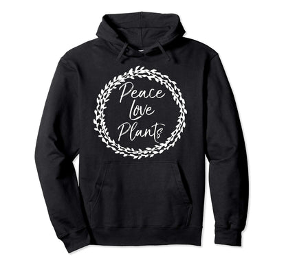 Vegan Gift Floral Peace Love Plants Hoodie - Custom Art Print Men Women - T-Shirt, Sweatshirt, Hoodie