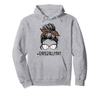 Leopard Baseball Mom Messy Bun Game Hoodie - Streetwear Style Men Women - T-Shirt, Sweatshirt, Hoodie